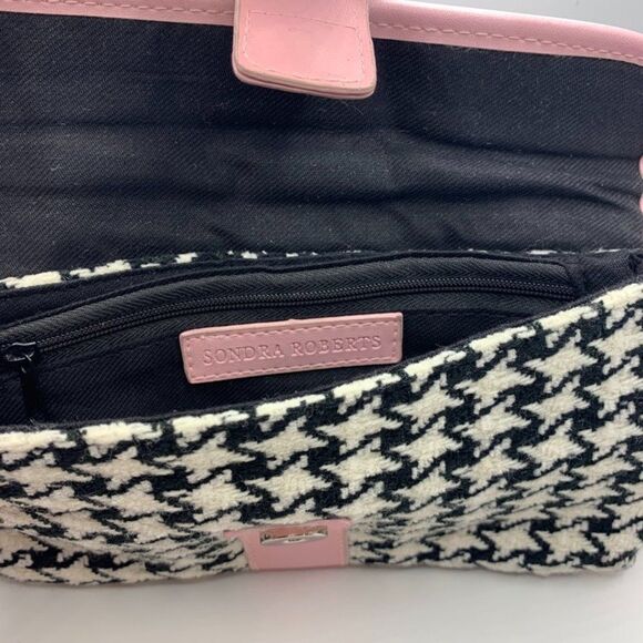 Sondra Roberts 9x5 Houndstooth Black, White and Pink Clutch - Picture 6 of 8
